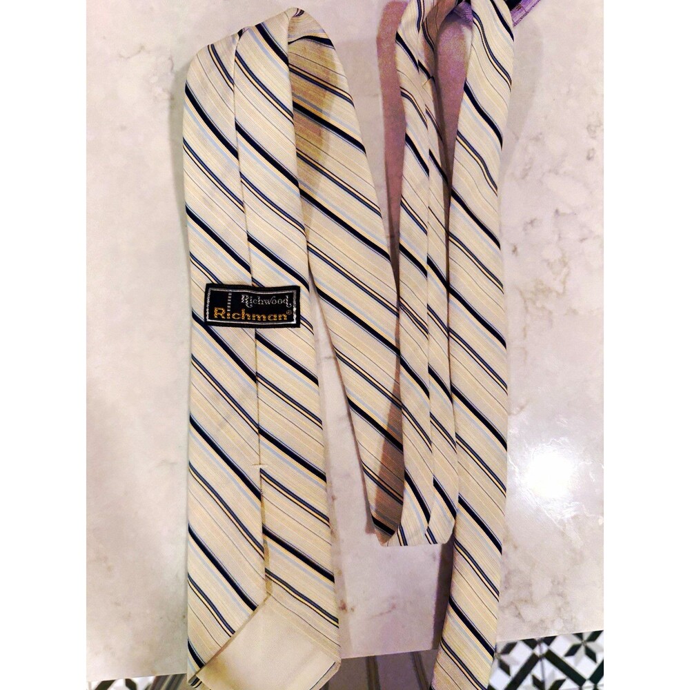 Richwood Richman Men's Pointed Tie Ivory Blue Gray Striped Necktie